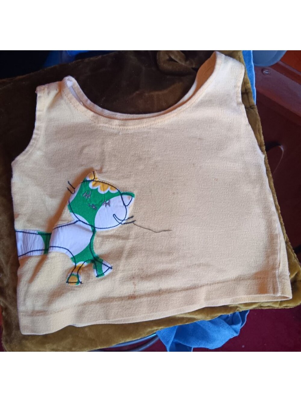 1950's Vintage Toddler Girls 2T Tank Top Sleeveless Cotton Atomic Cat Appliqué